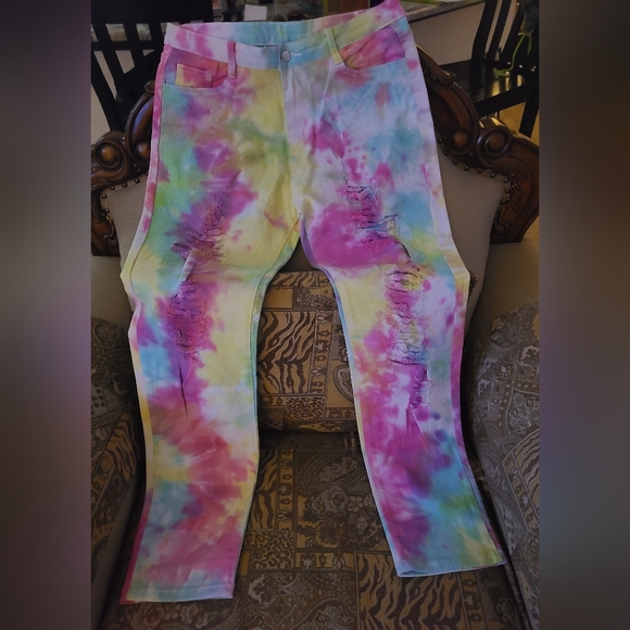 Rainbow Denim- Colors may vary- each pair is unique.  NWOT - Picture 3 of 6